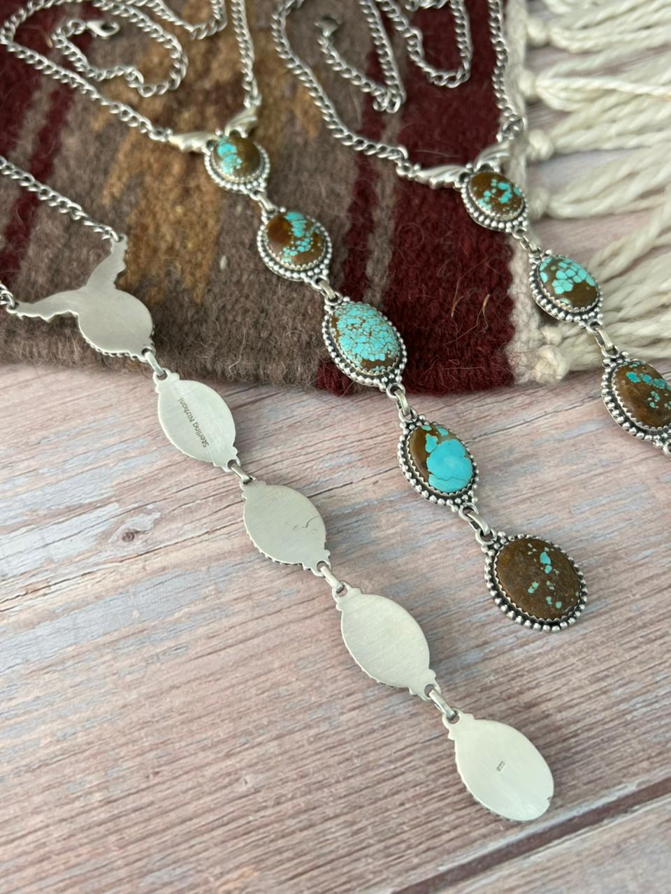Handmade Sterling Silver Number 8 Turquoise Drop Necklace "Signed Nizhoni"