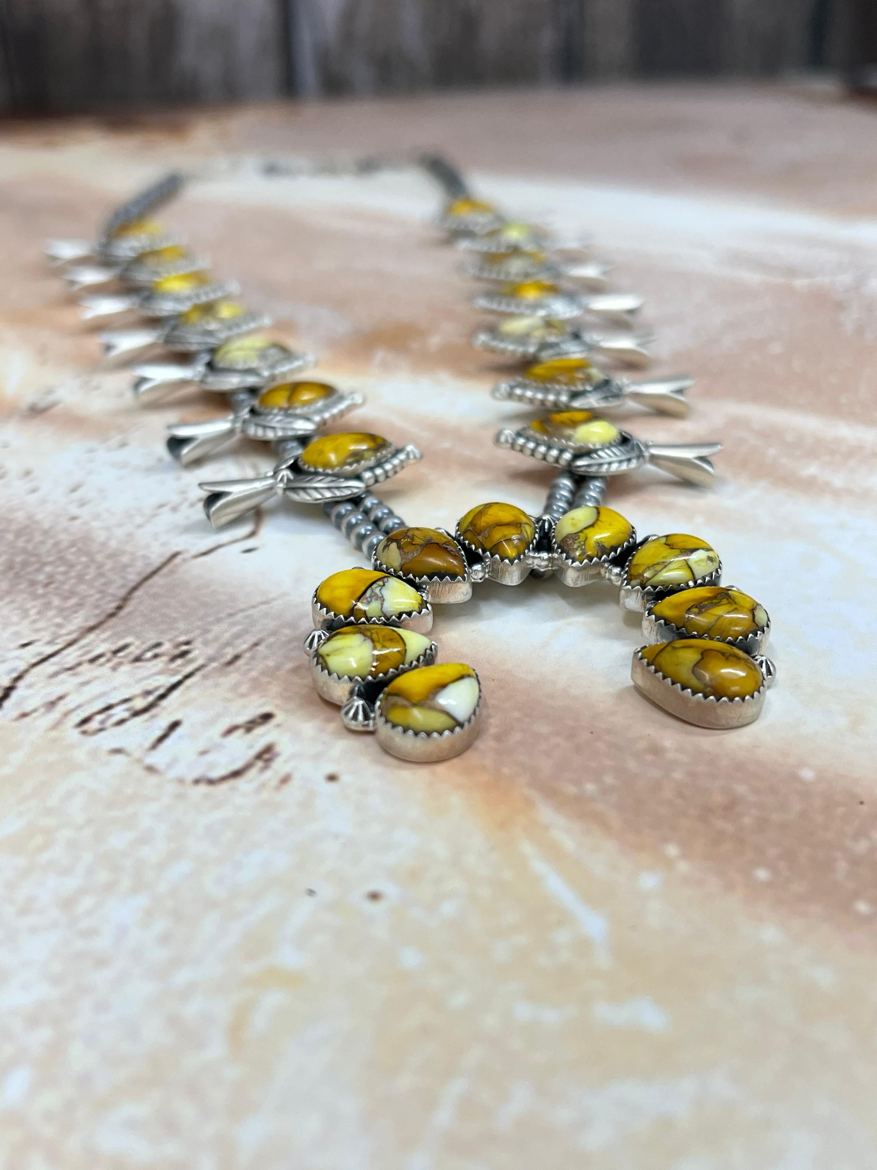 Handmade Sterling Silver Honey Dahlia Squash Blossom Necklace with Sig