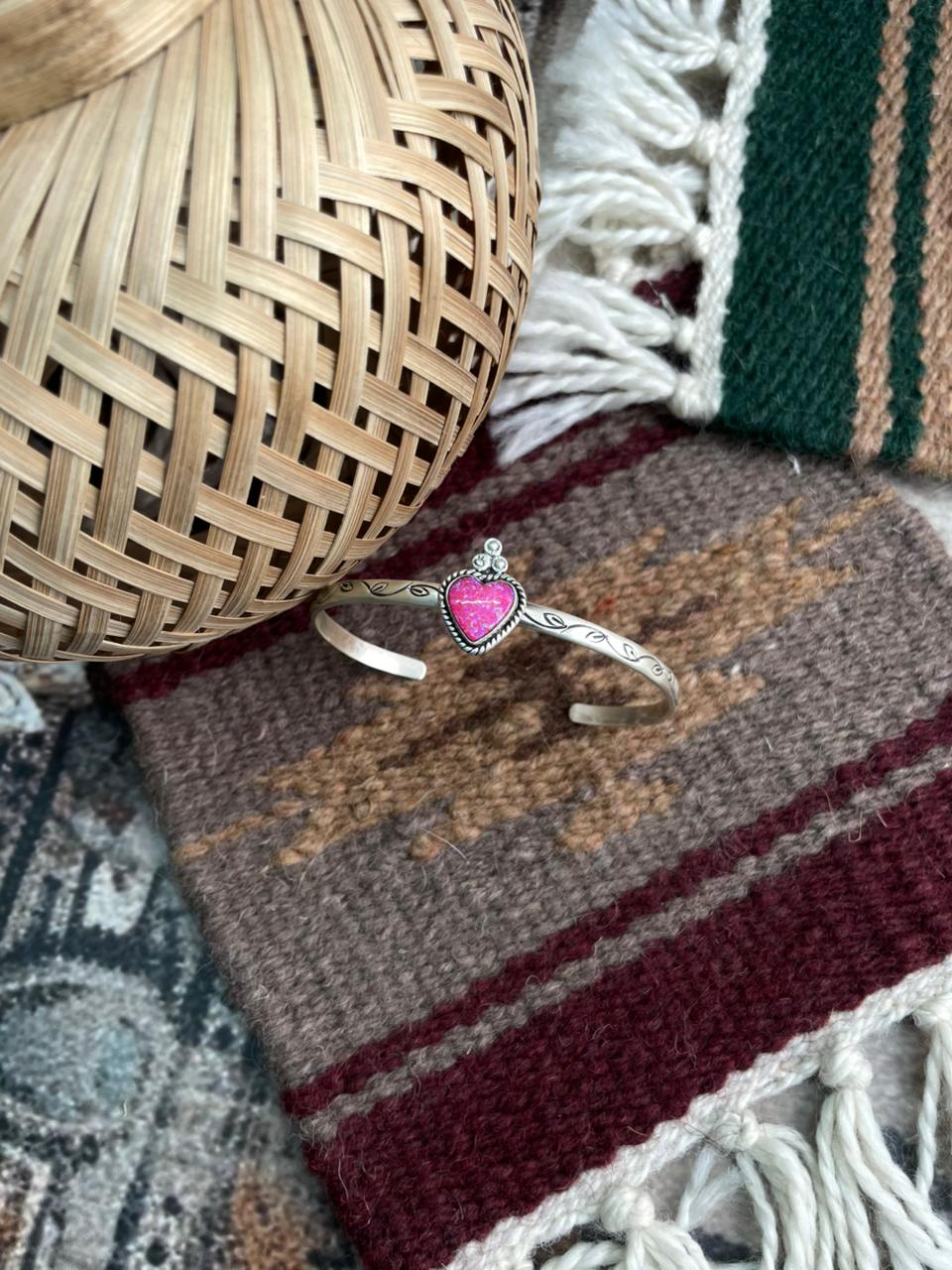 Handmade Sterling Silver Hot Pink Cuff Bracelet "Signed Nizhoni"