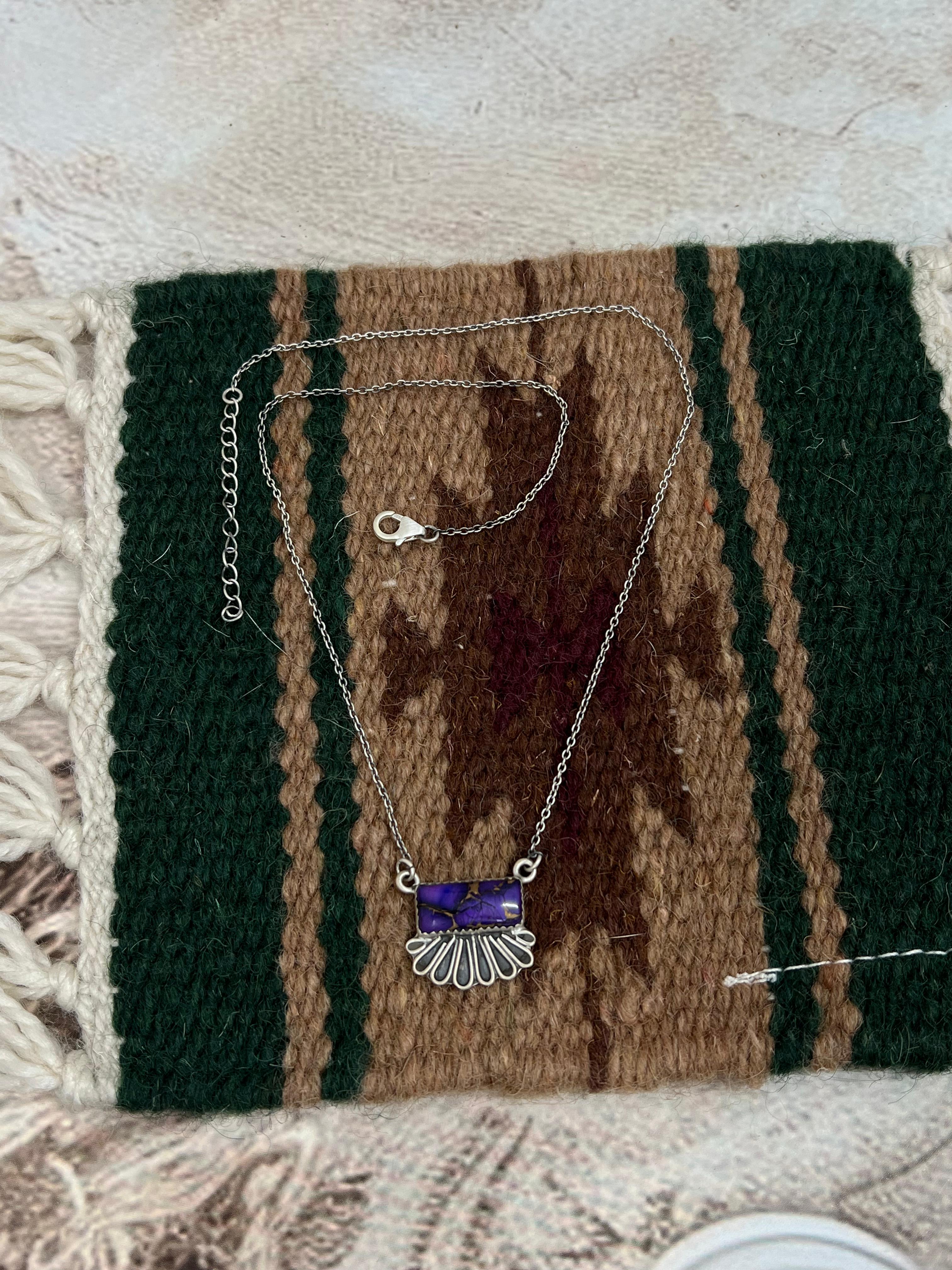 Handmade Sterling Silver Grape Dahlia Necklace with Signed Nizhoni