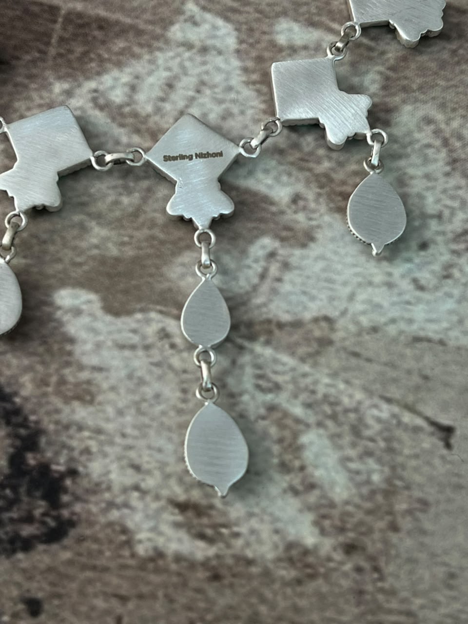 Handmade Sterling Silver Kingman Turquoise Cobble Stone Necklace Signed Nizhoni