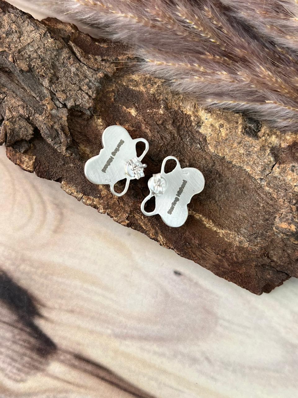 Handmade Sterling Silver Orange Mojave with Kingman Turquoise Post Studs Earrings Signed Nizhoni