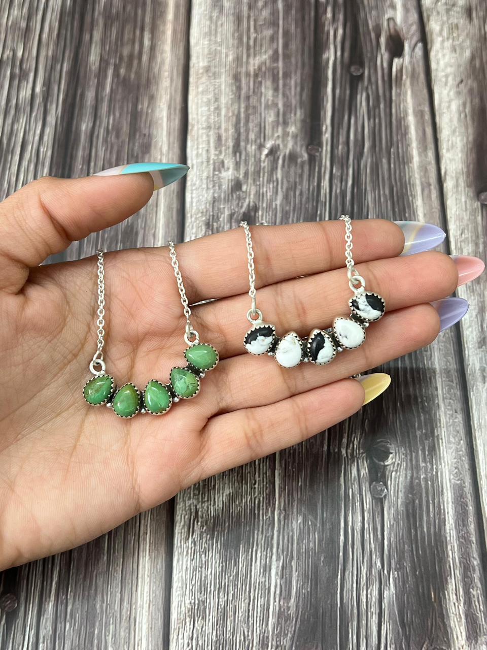 Handmade Sterling Silver White Buffalo, Kingman Turquoise Necklace "Signed Nizhoni"