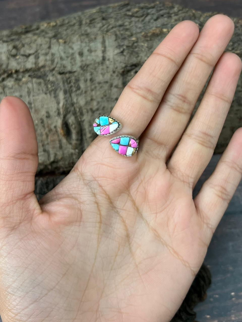 Handmade Sterling Silver Cotton Candy Adjustable Ring "Signed Nizhoni"