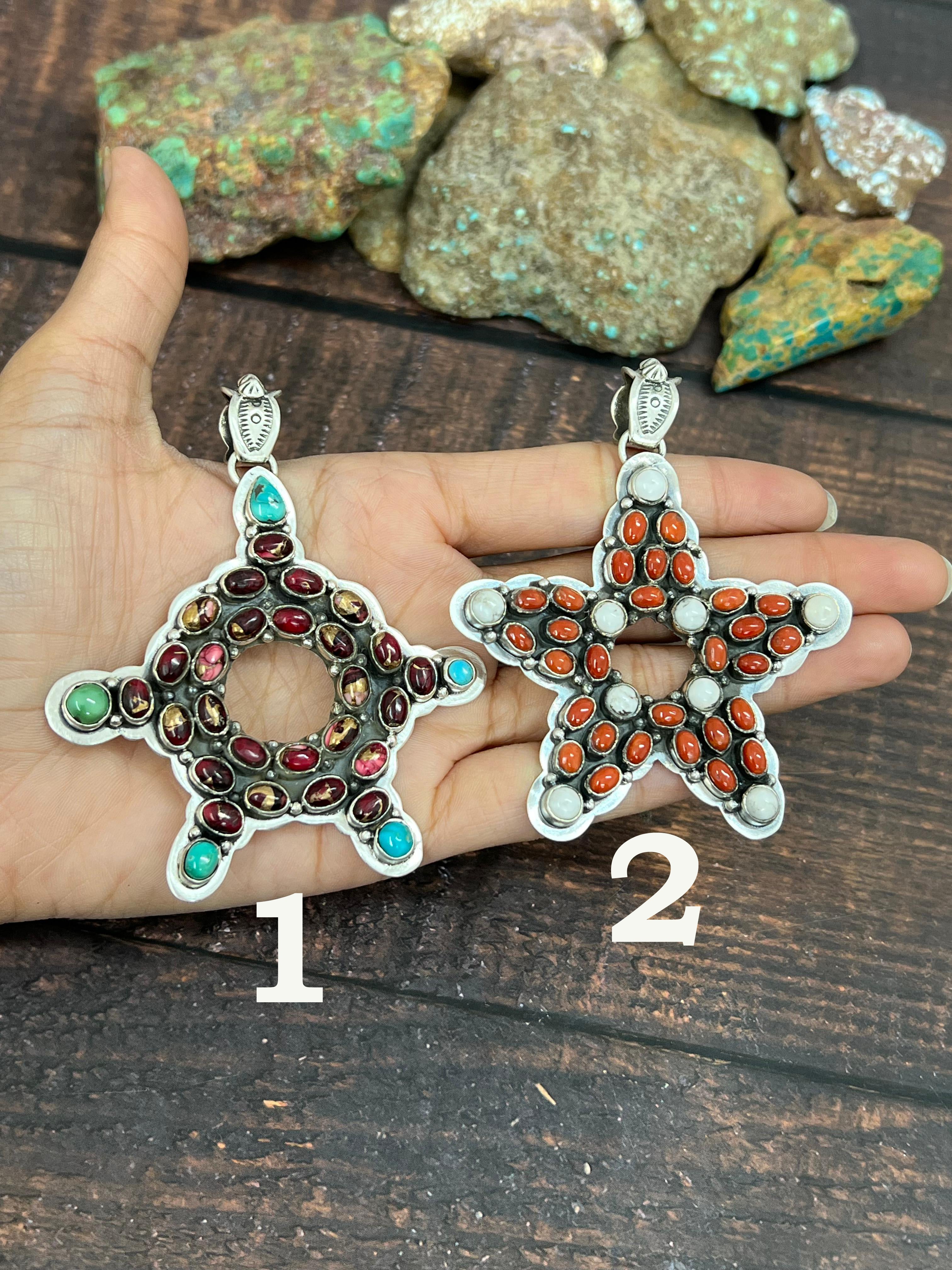 Handmade Sterling Silver Multi Stones Star Pendant, Signed Nizhoni