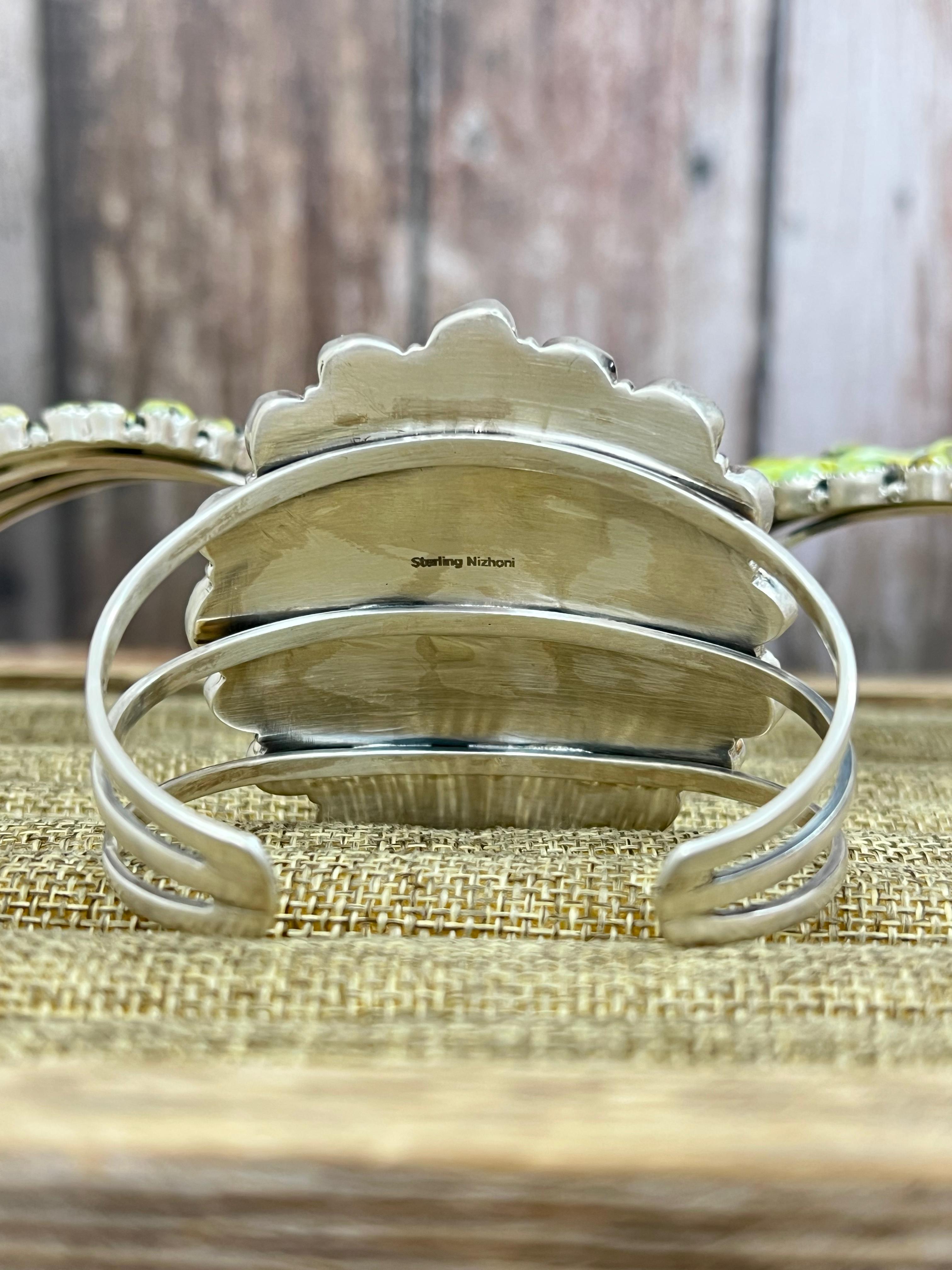 Handmade Sterling Silver Palomino Turquoise Cuff Bracelet with Signed Nizhoni