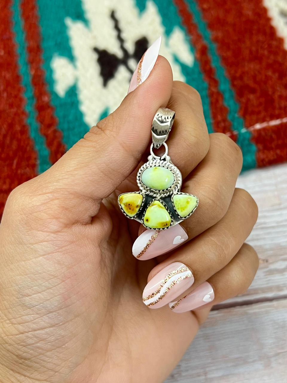 Handmade Sterling Silver Palomino Turquoise Pendant "Signed Nizhoni"