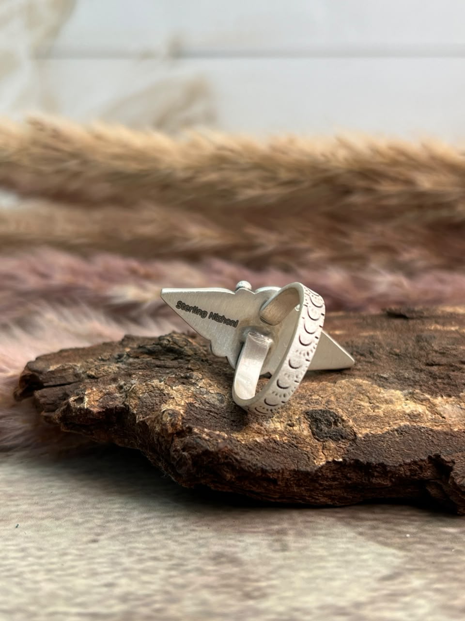 Handmade Sterling Silver Kingman Turquoise Adjustable Ring Signed Nizhoni