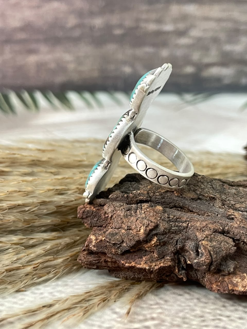 Handmade Sterling Silver Manassa Turquoise Adjustable Ring Signed Nizhoni