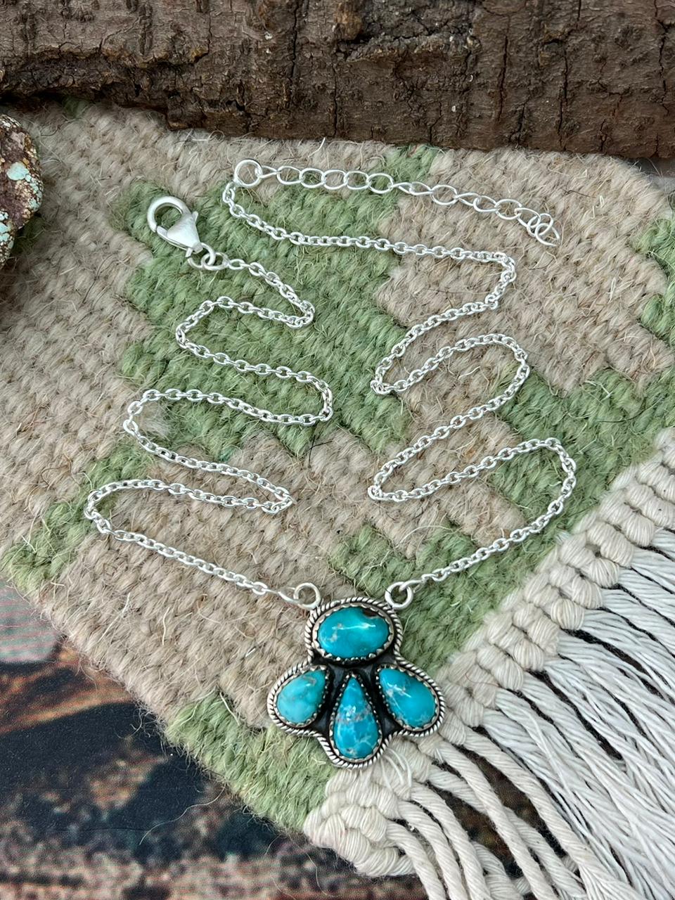 Handmade Sterling Silver White Water Turquoise Necklace "Signed Nizhoni"