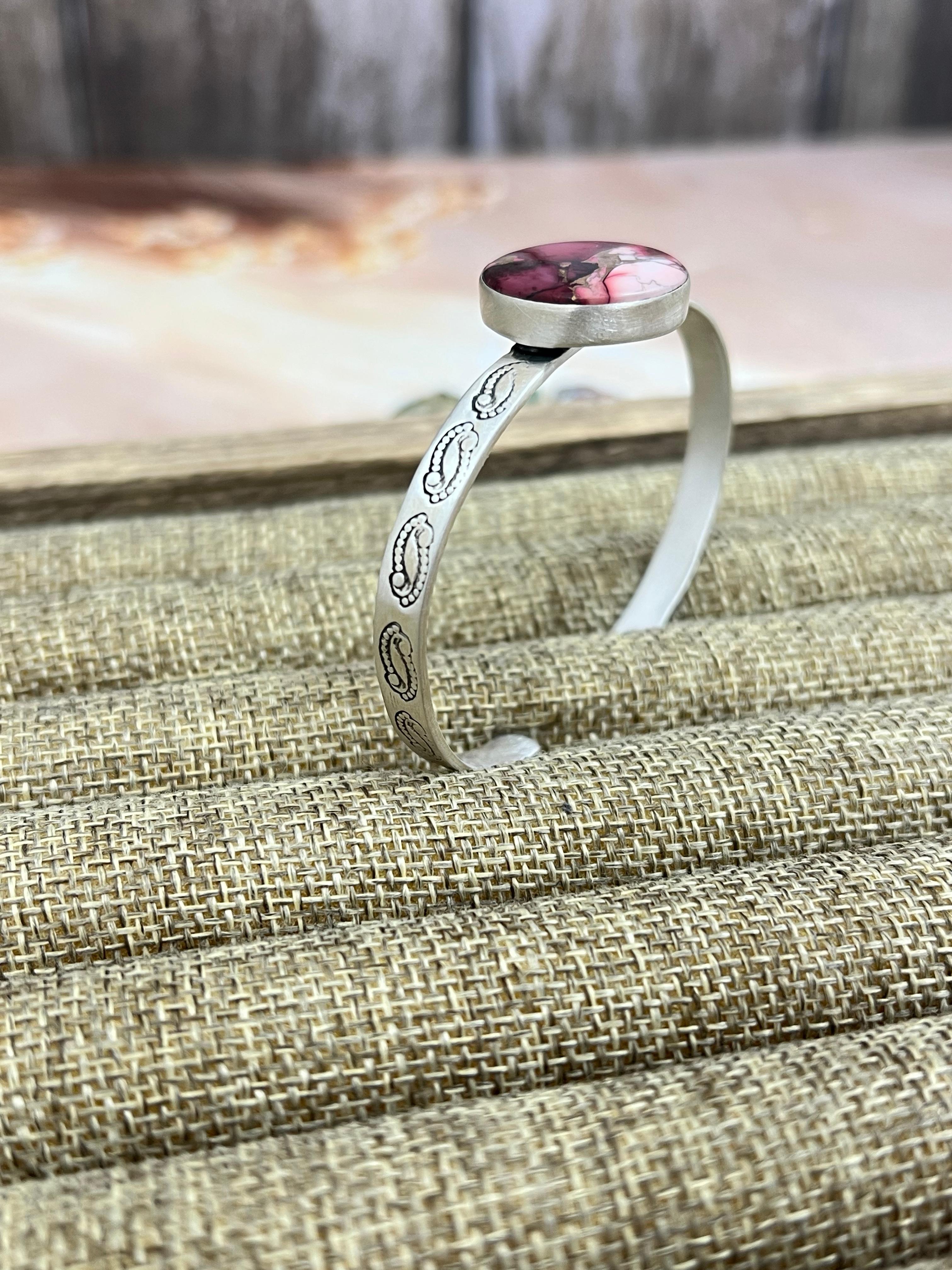 Handmade Sterling Silver Dahlia Rose Cuff Bracelet with Signed Nizhoni