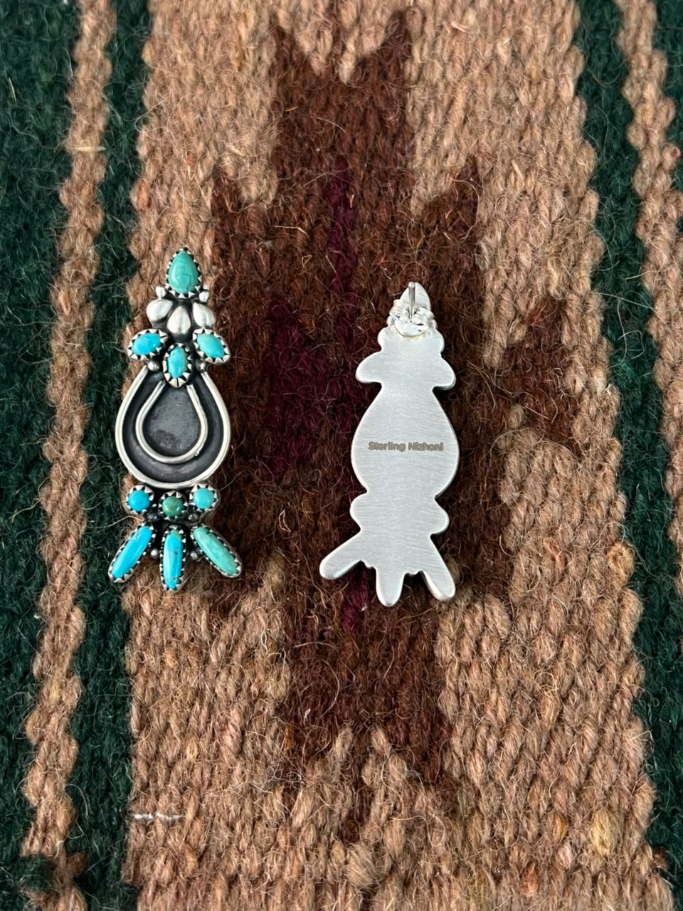 Handmade Sterling Silver Kingman Turquoise Post Studs Earrings Signed Nizhoni