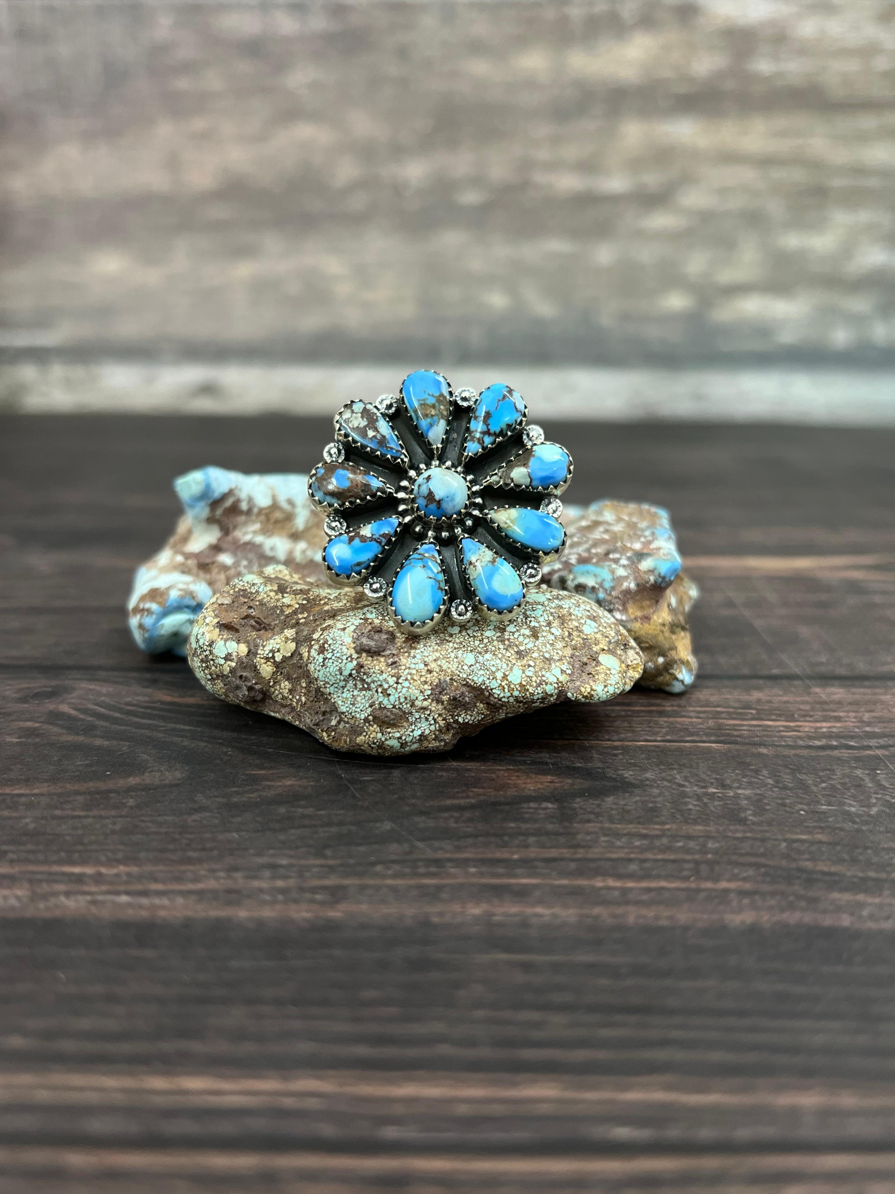 Handmade Sterling Silver Golden Hills Turquoise Adjustable Ring With Signed Nizhoni