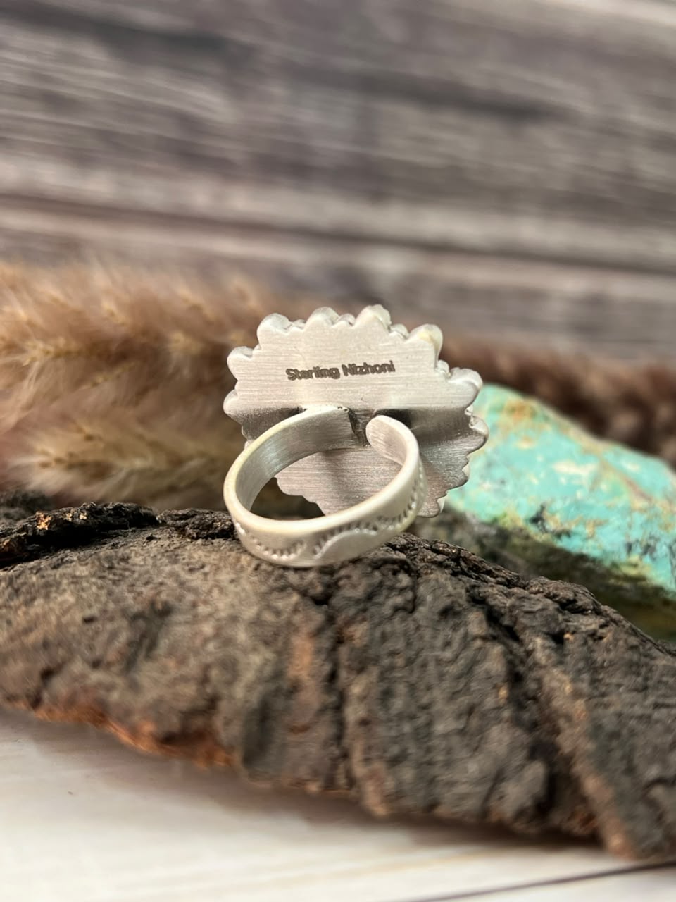 Handmade Sterling Silver Kingman Turquoise Adjustable Ring Signed Nizhoni