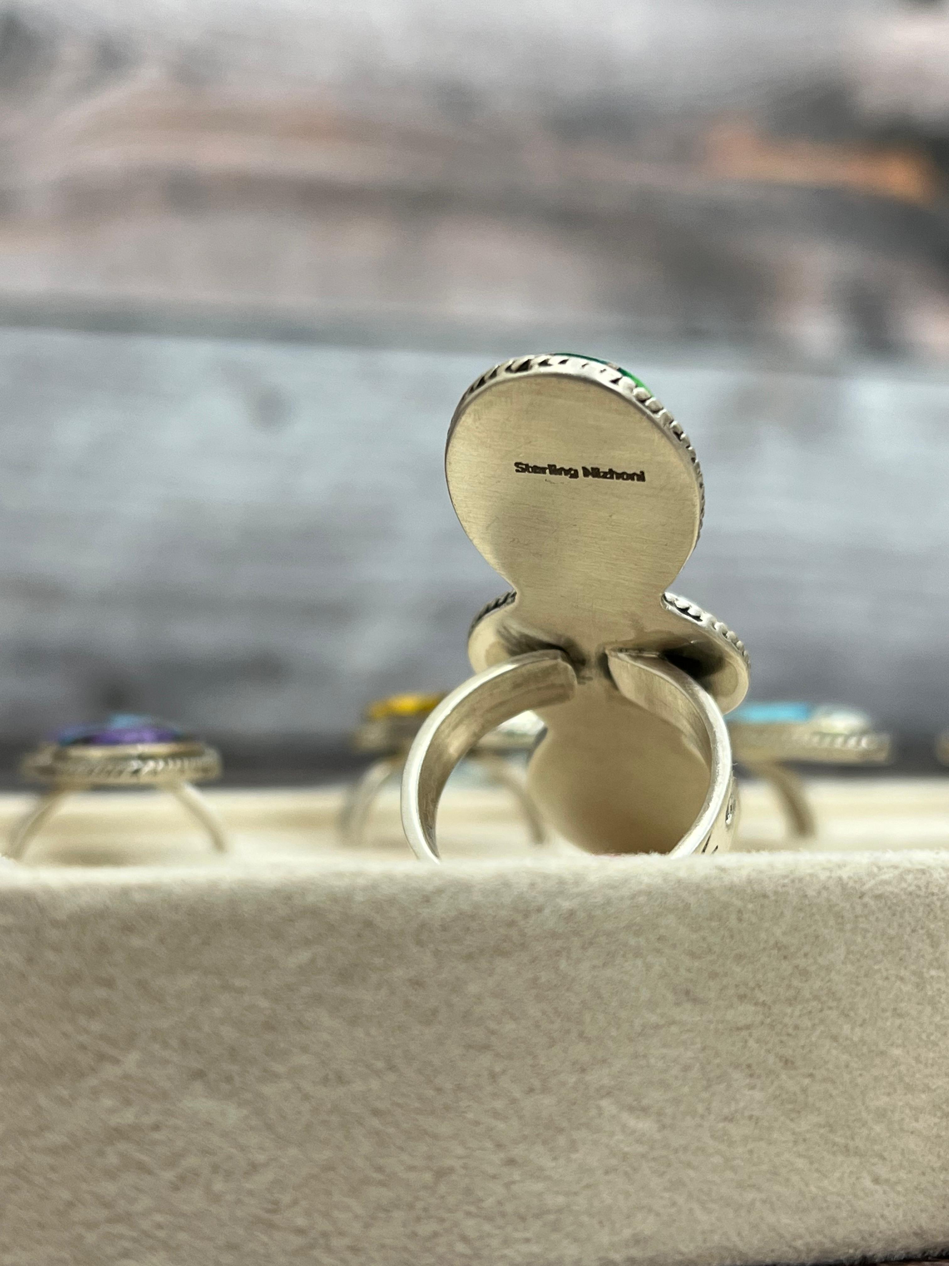 Handmade Sterling Silver Multi Stones Adjustable Ring with Signed Nizhoni