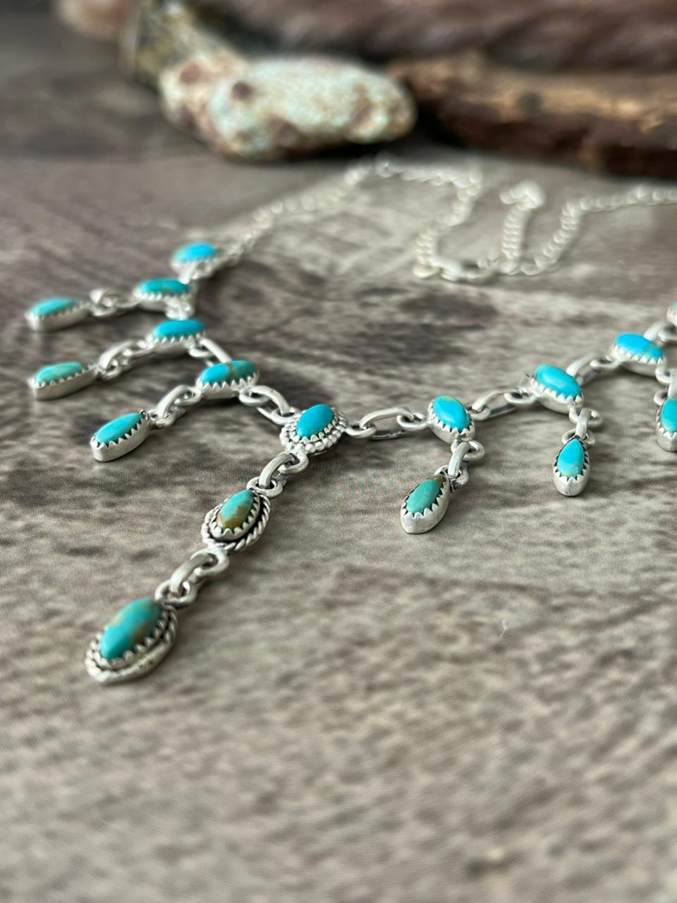 Handmade Sterling Silver Kingman Turquoise Necklace "Signed Nizhoni"