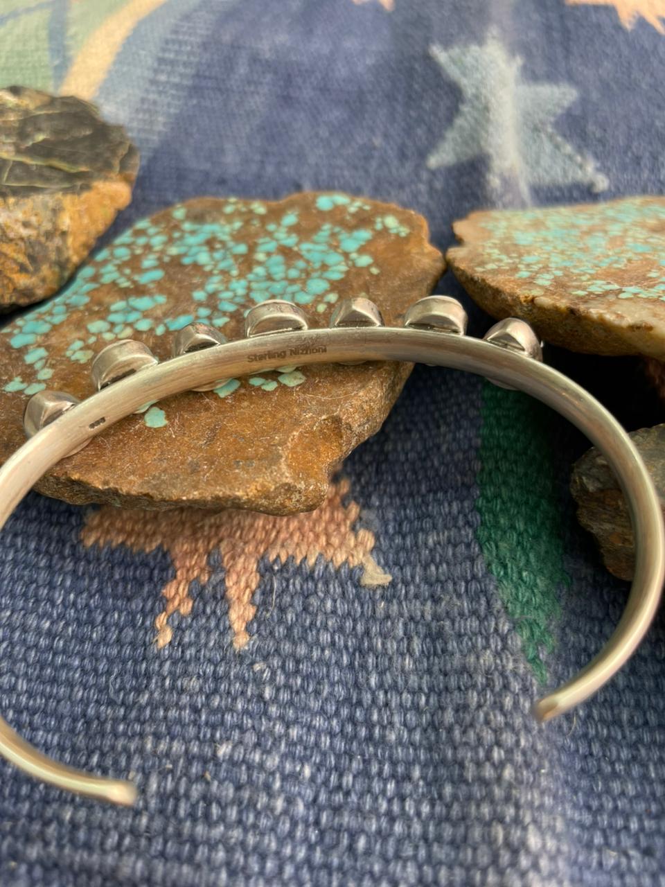 Handmade Sterling Silver White Buffalo Cuff Bracelet "Signed Nizhoni"