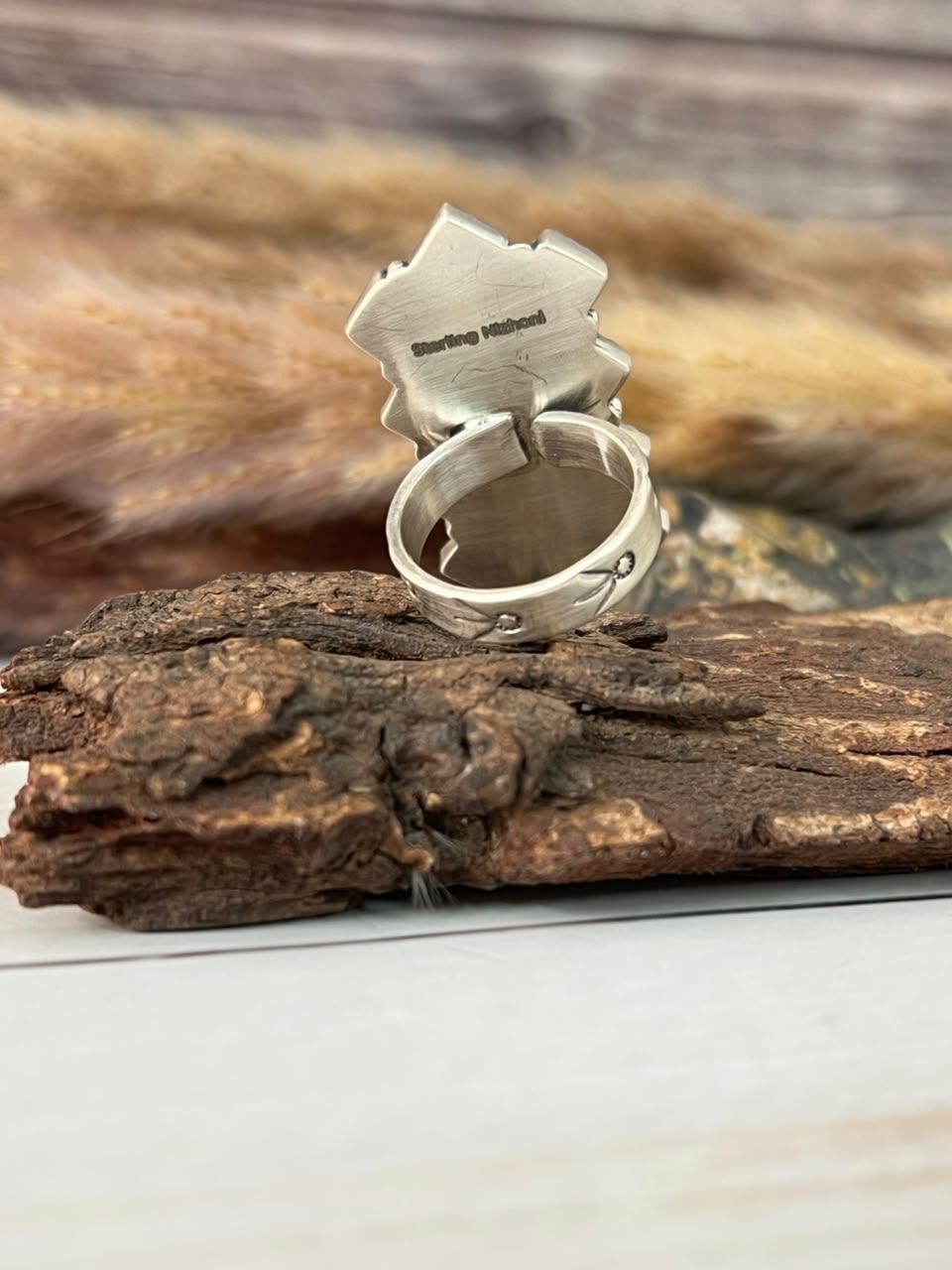 Handmade Sterling Silver Orange Mojave Adjustable Ring Signed Nizhoni