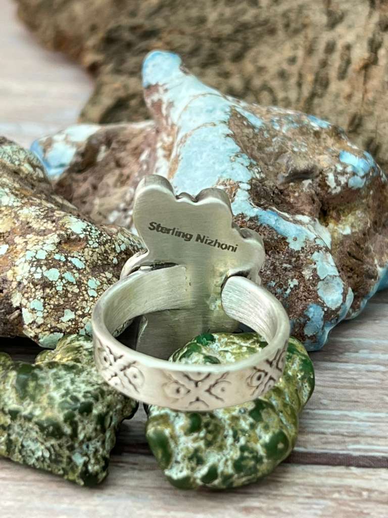 Handmade Sterling Silver White Buffalo Adjustable Ring with Signed Nizhoni
