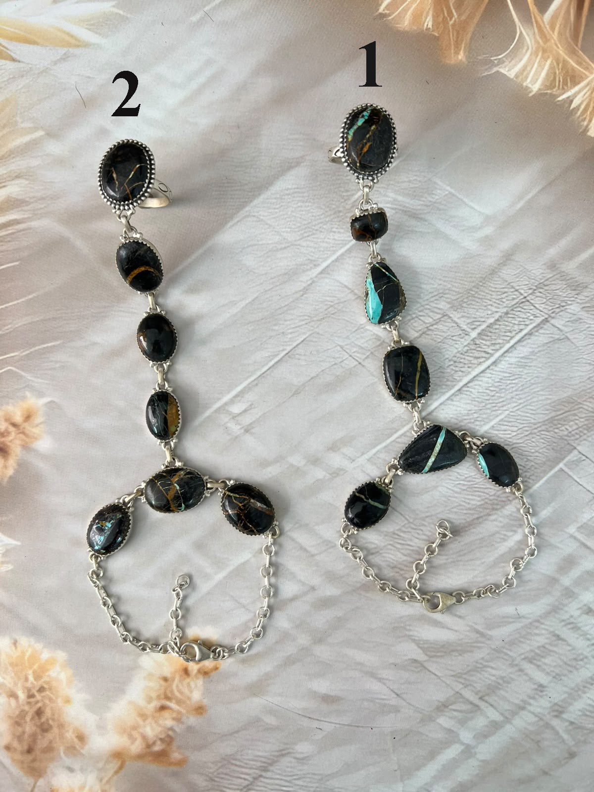 Handmade Sterling Silver Blackjack Turquoise Collection: Hand Harness Signed Nizhoni