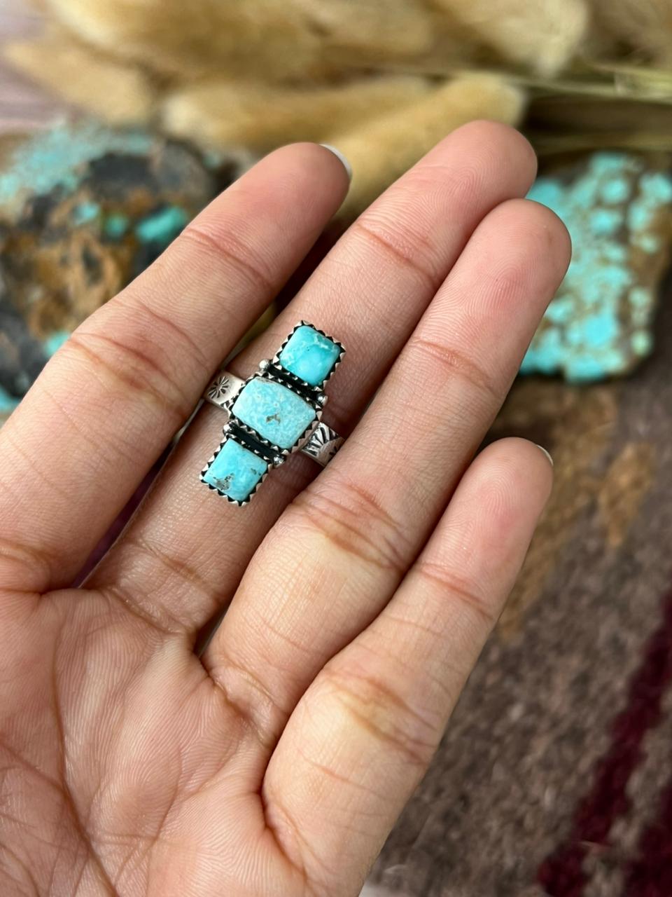 Handmade Sterling Silver White Water Adjusatble Ring "Signed Nizhoni"