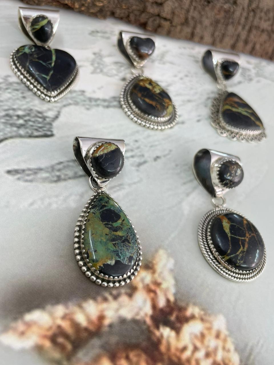 Handmade Sterling Silver Blackjack Turquoise Pendant "Signed Nizhoni"