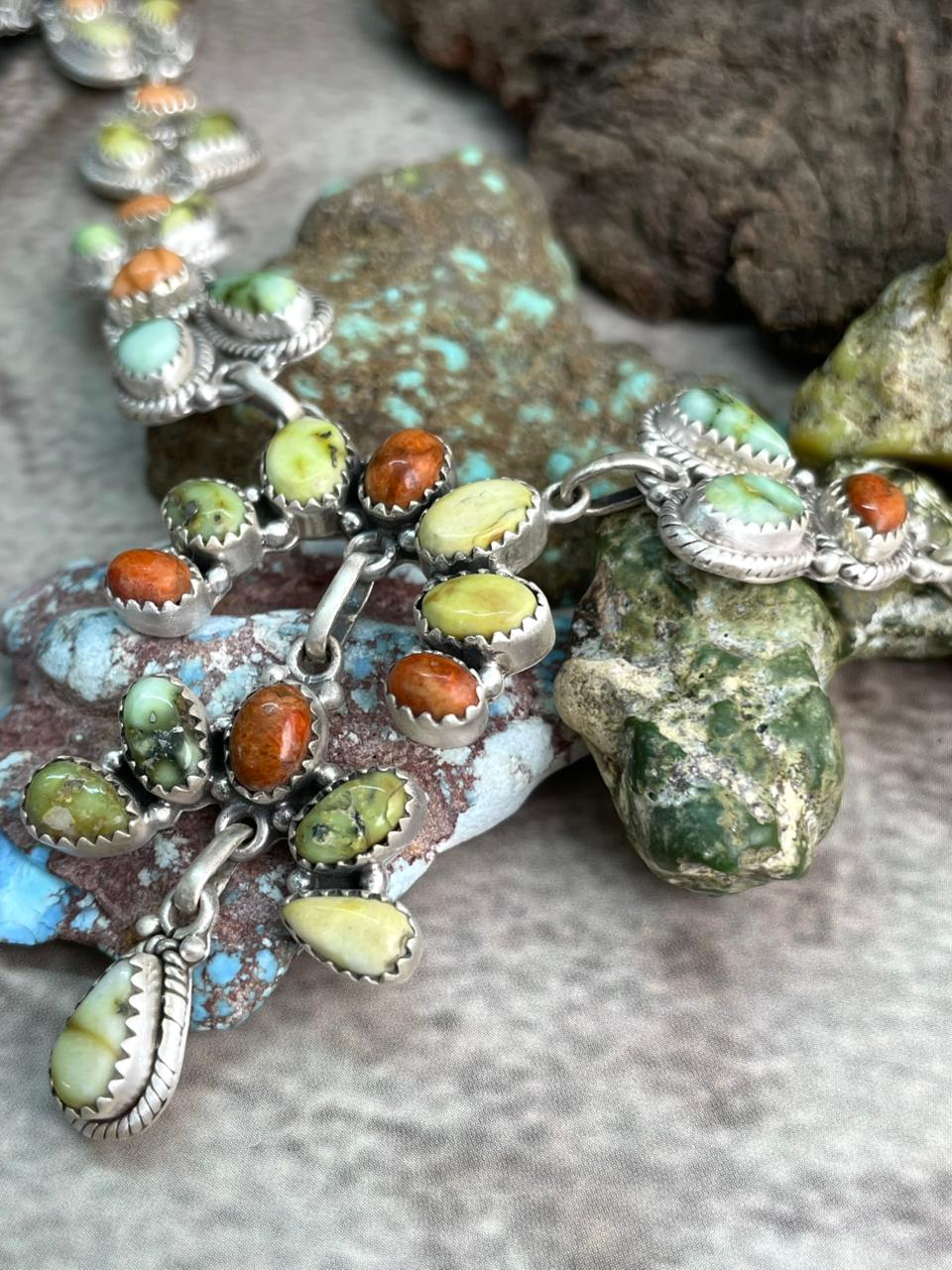 Handmade Sterling Silver Apple Coral and Palomino Necklace "Signed Nizhoni"