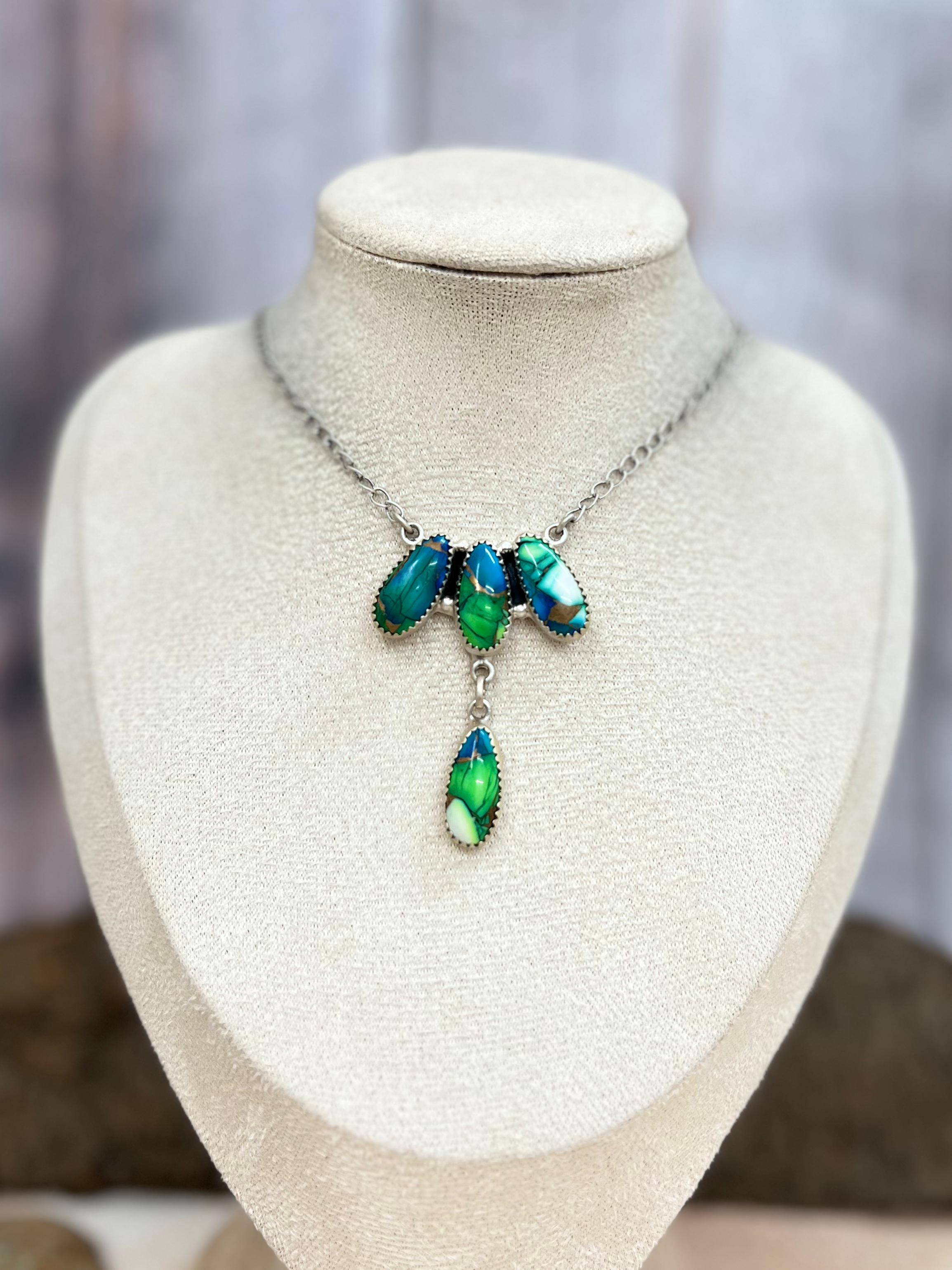 Handmade Sterling Silver Peacock Dahlia Necklace with Signed Nizhoni