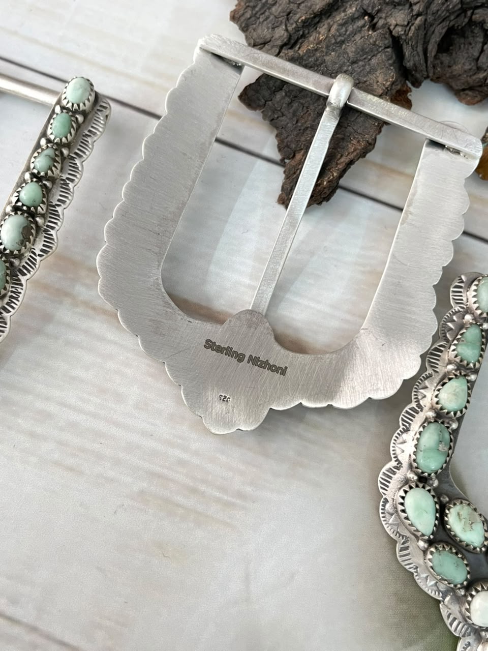 Handmade Sterling Silver Golden Hills with Paloma and Palomino Turquoise Belt Buckle Signed Nizhoni