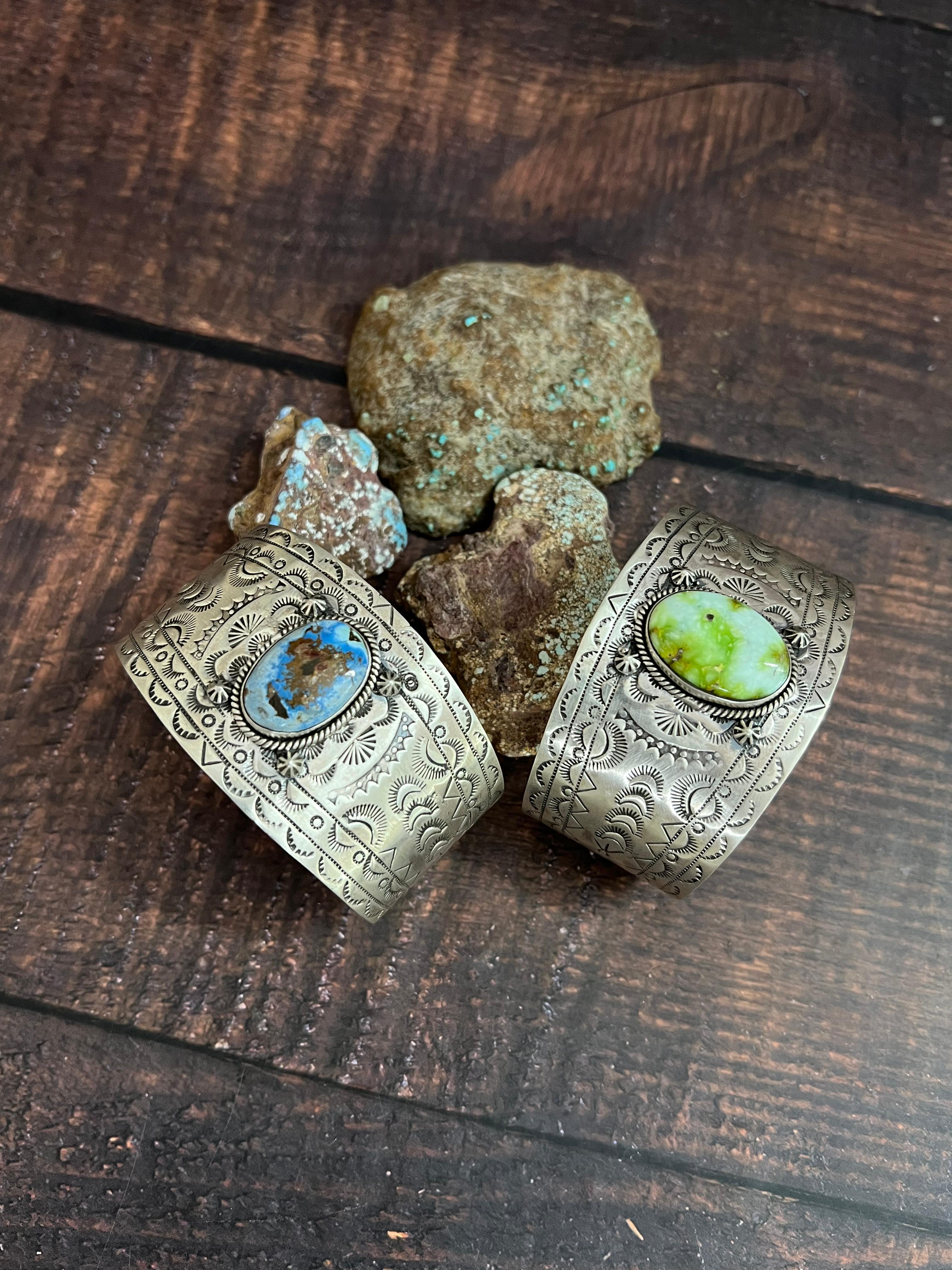 Handmade Sterling Silver Golden Hills, Palomino Turquoise Bracelet with Signed Nizhoni