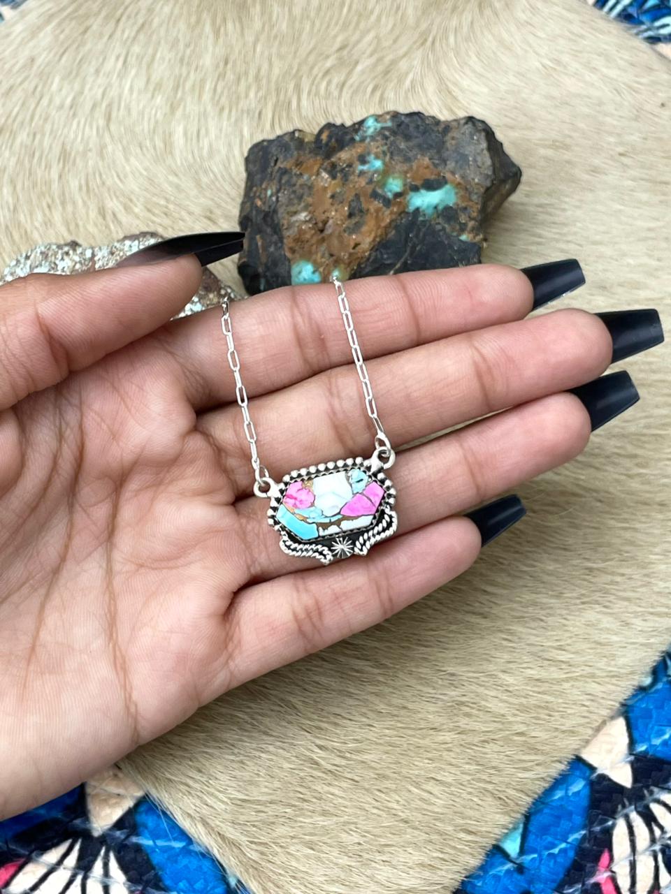 Handmade Sterling Silver Cotton Candy Necklace "Signed Nizhoni"