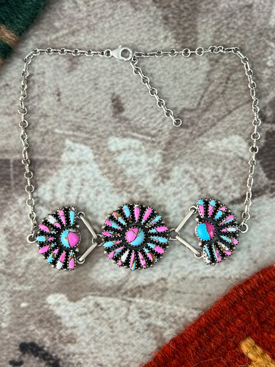 Handmade Sterling Silver Cotton Candy Choker Necklace Signed Nizhoni