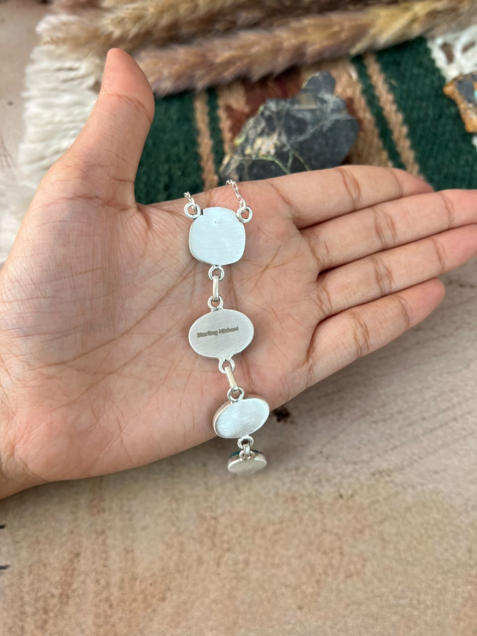Handmade Sterling Silver Hardy Pit Collection: Drop Necklace Signed Nizhoni