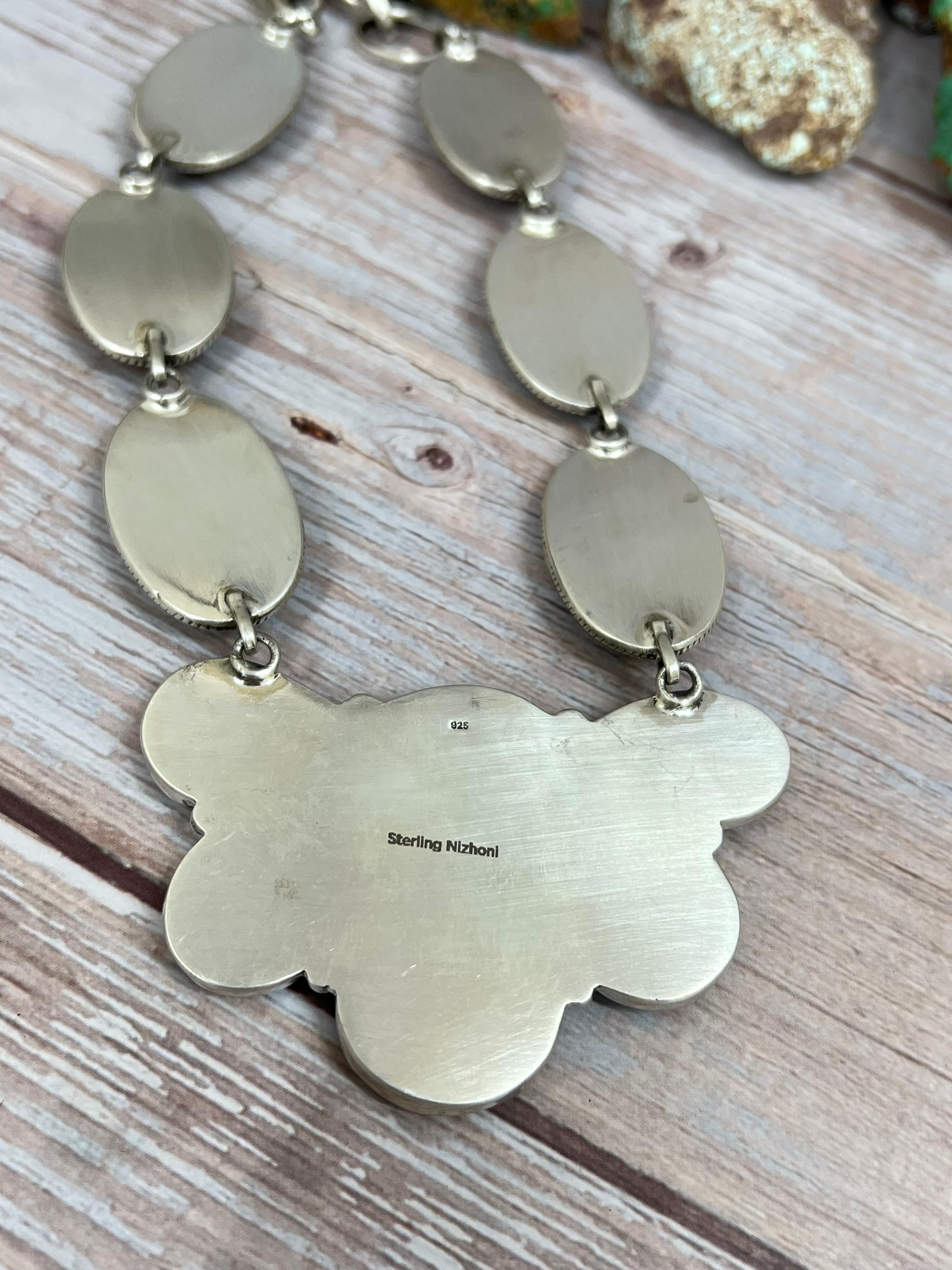 Handmade Sterling Silver Black Jack Necklace with Signed Nizhoni