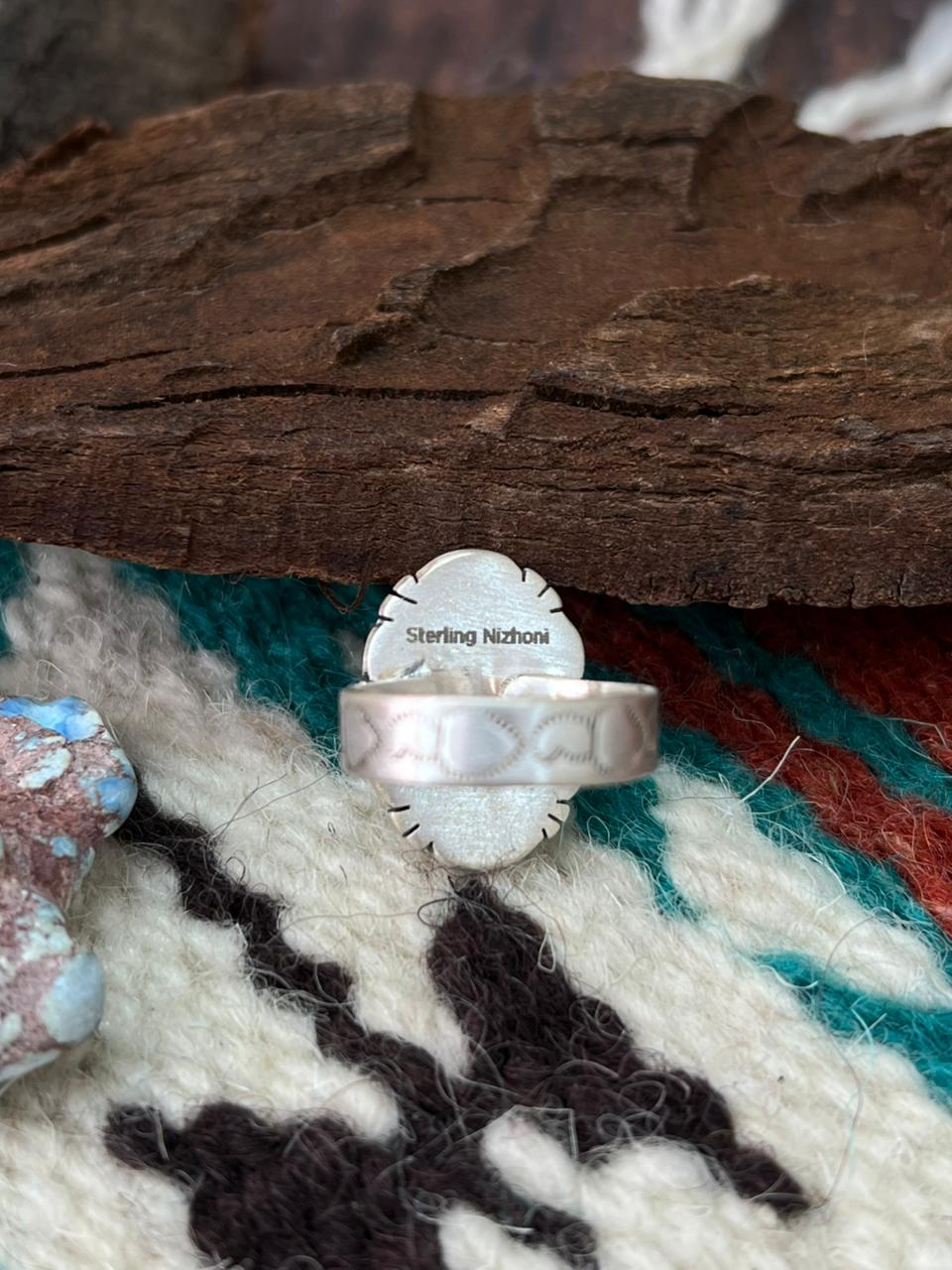 Handmade Sterling Silver Sonoran Mountain Turquoise Adjustable Ring " Signed Nizhoni" (2)