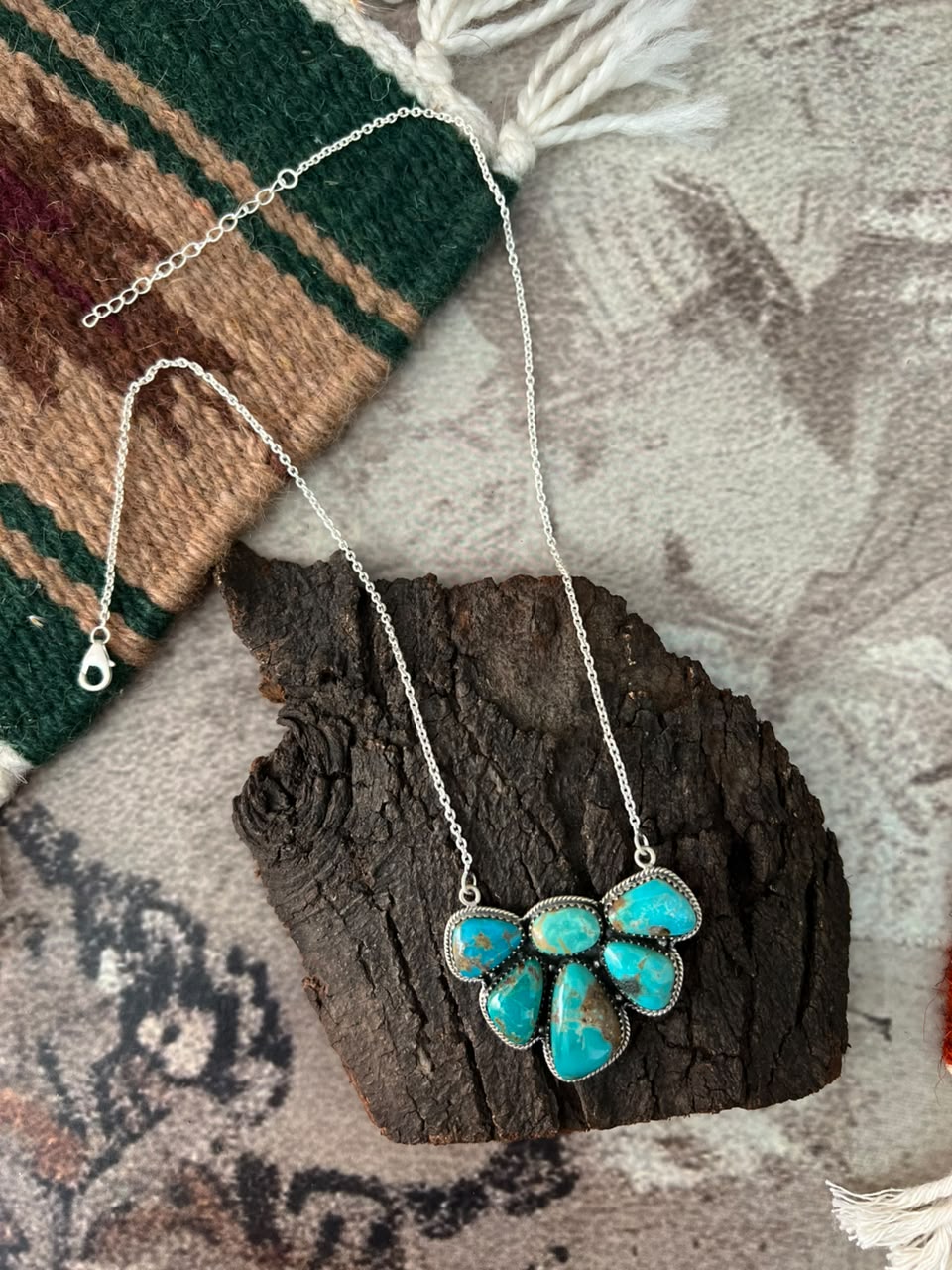 Handmade Sterling Silver Kingman Turquoise Necklace Signed Nizhoni