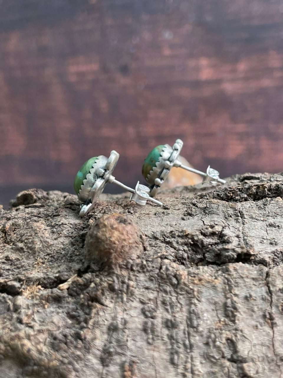 Handmade Sterling Silver Kingman Turquoise Post Studs Earrings "Signed Nizhoni"