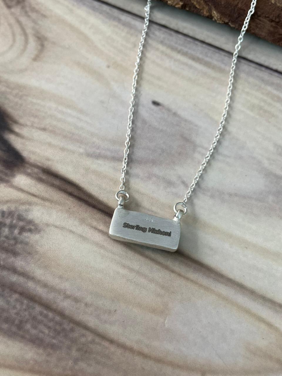 Handmade Sterling Silver Kingman Turquoise Bar Necklace Signed Nizhoni