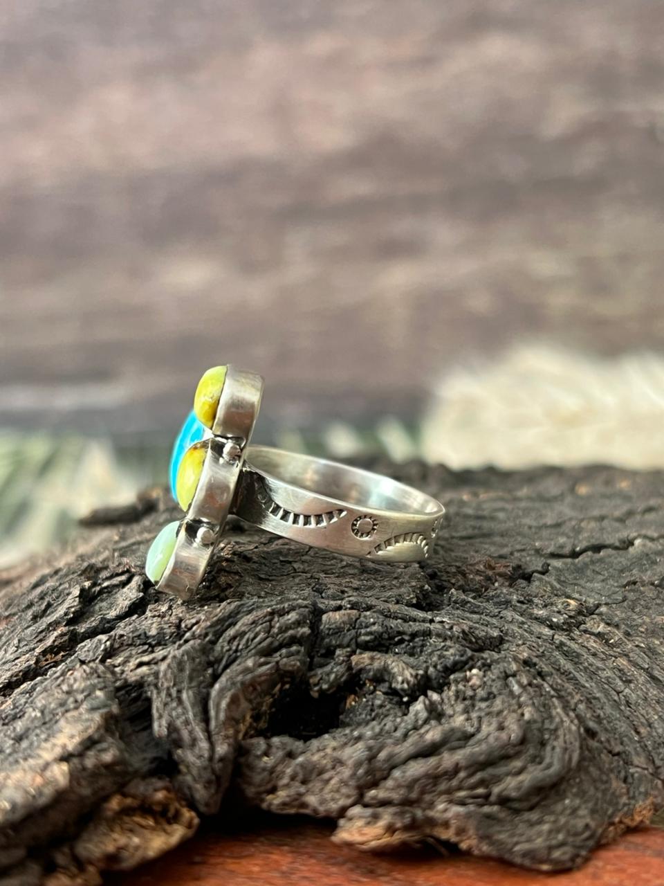 Handmade Sterling Silver White Water with Palomino Turquoise Collection: Adjustable Ring "Signed Nizhoni"