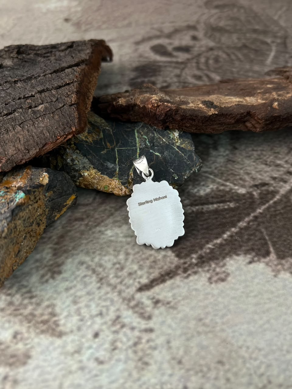 Handmade Sterling Silver Kingman Turquoise Pendant Signed Nizhoni