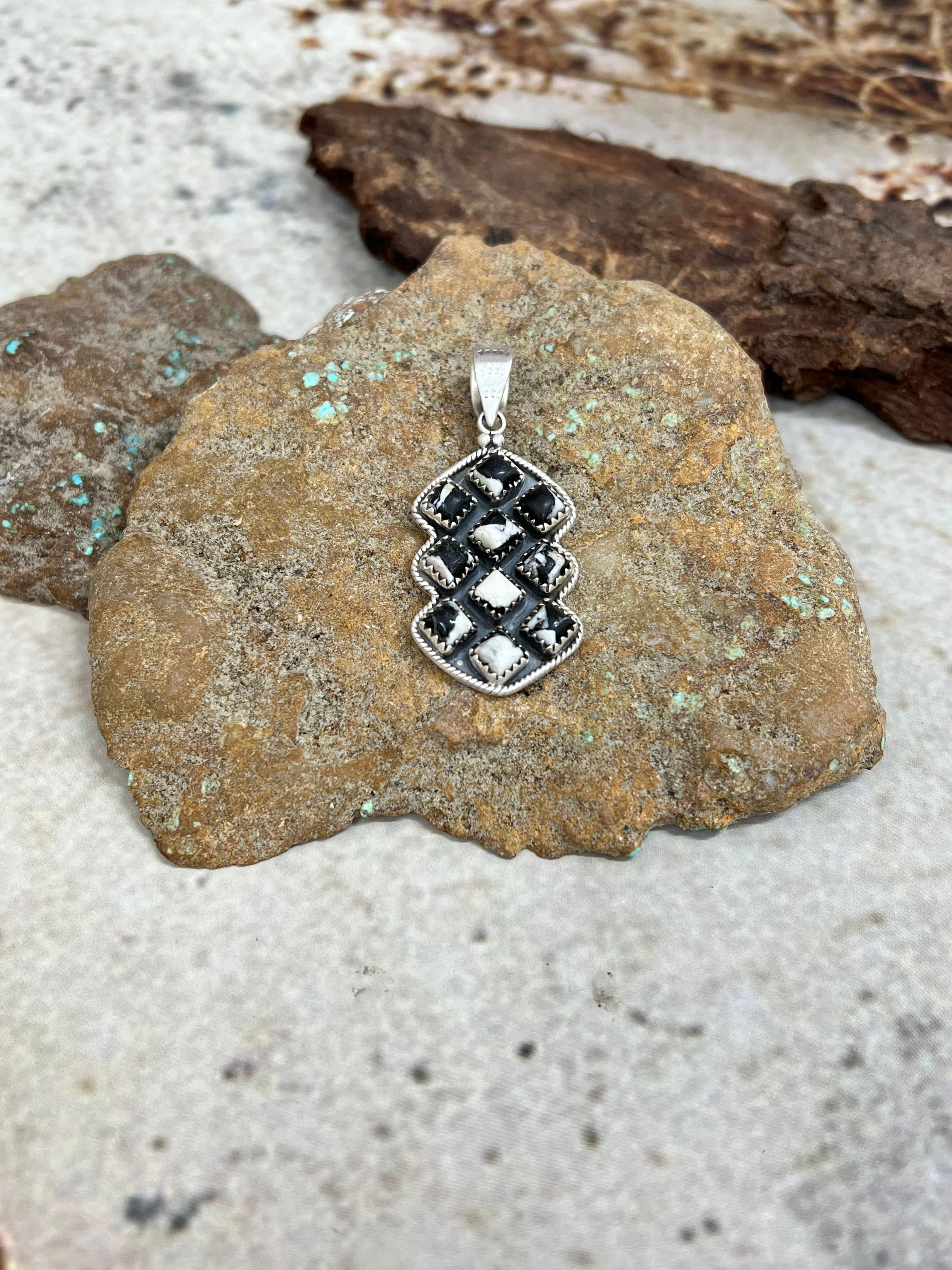 Handmade Sterling Silver White Buffalo Pendant Signed Nizhoni