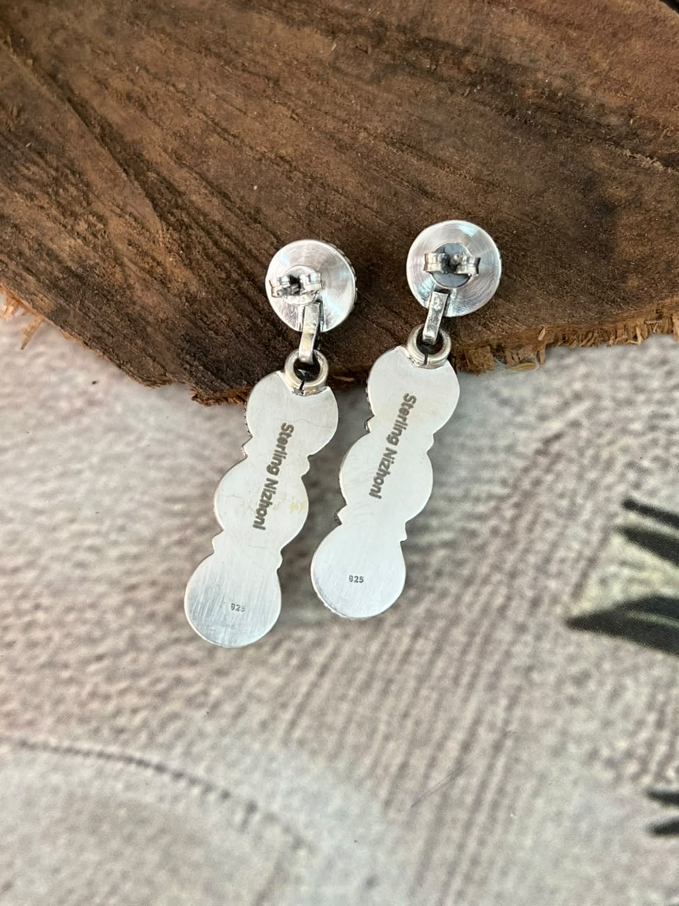 Handmade Sterling Silver Kingman Turquoise Post Dangle Earrings Signed Nizhoni