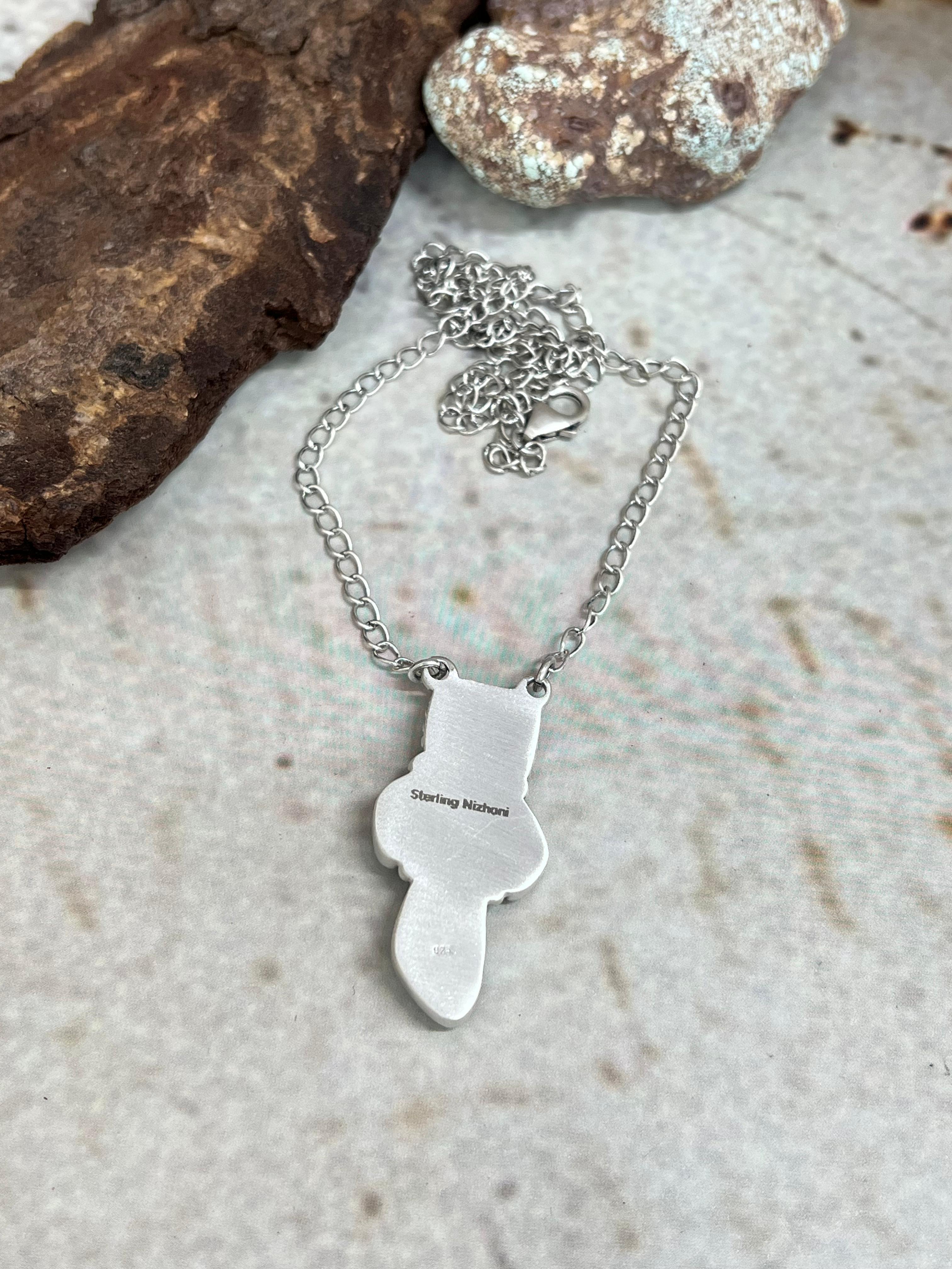 Handmade Sterling Silver White Water Turquoise Necklace Signed Nizhoni