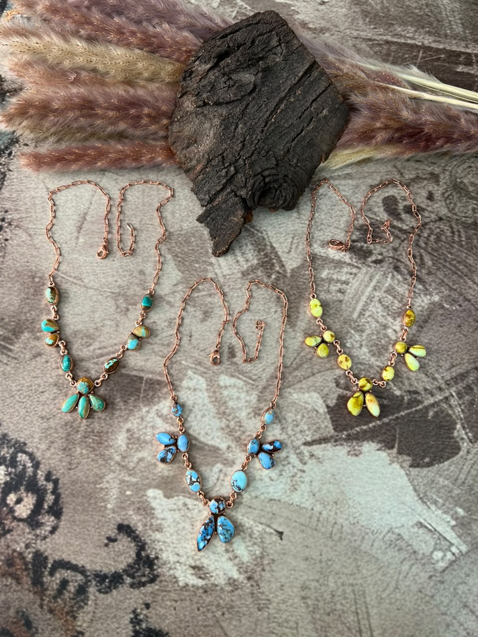 Handmade Royston, Golden Hills and Palomino Turquoise Copper Collection: Necklace Signed Nizhoni