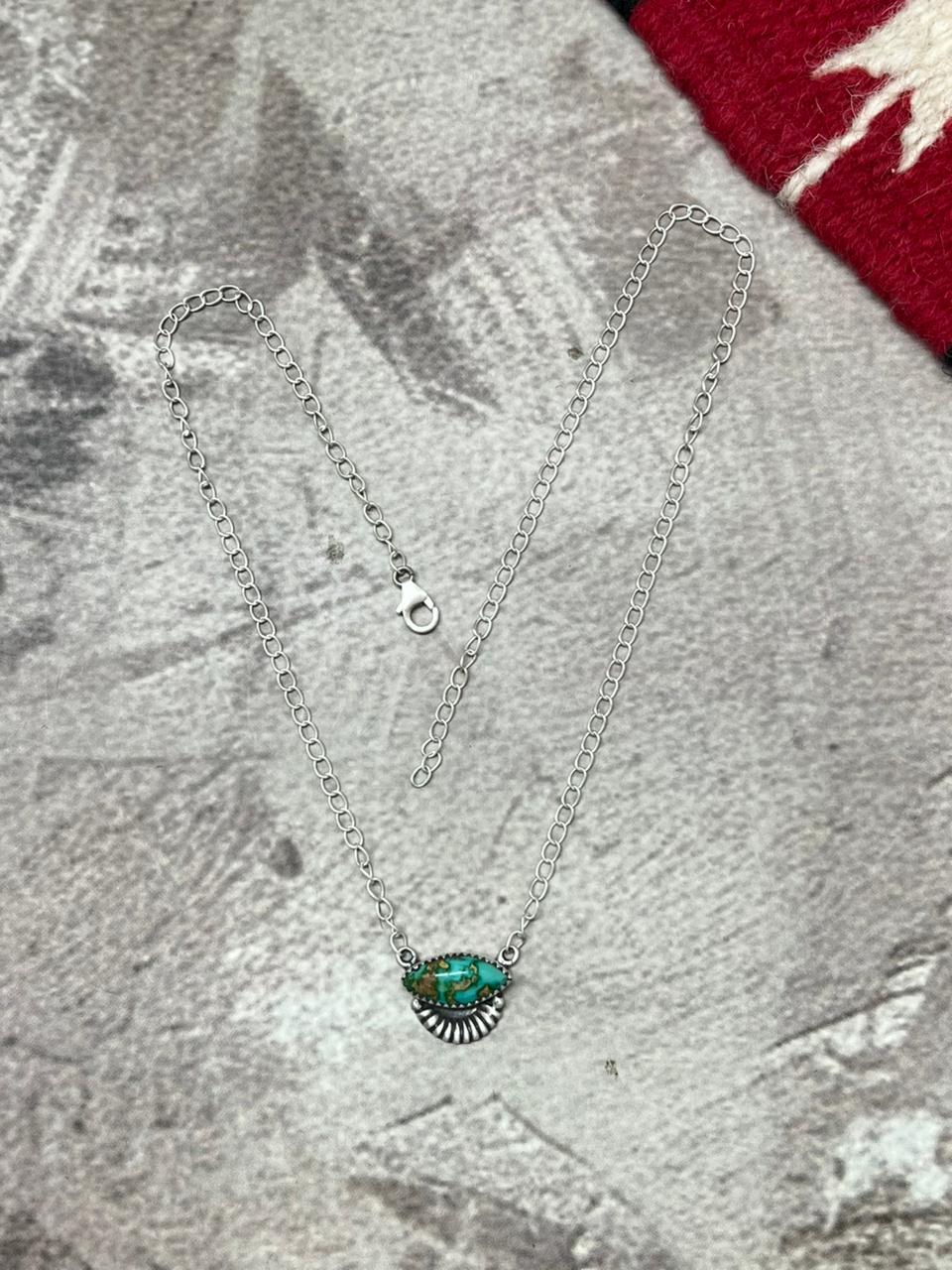 Handmade Sterling Silver Sonoran Mountain Turquoise Necklace "Signed Nizhoni"