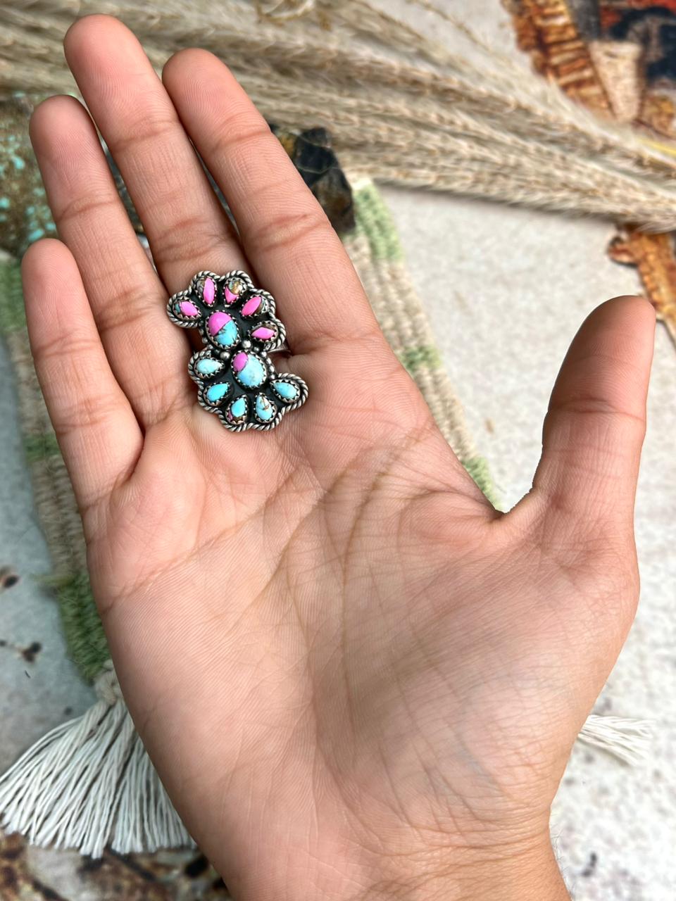 Handmade Sterling Silver Cotton Candy Adjustable Ring "Signed Nizhoni"