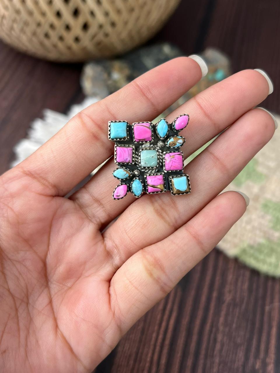 Handmade Sterling Silver Cotton Candy with Paloma Adjustable Ring "Signed Nizhoni"