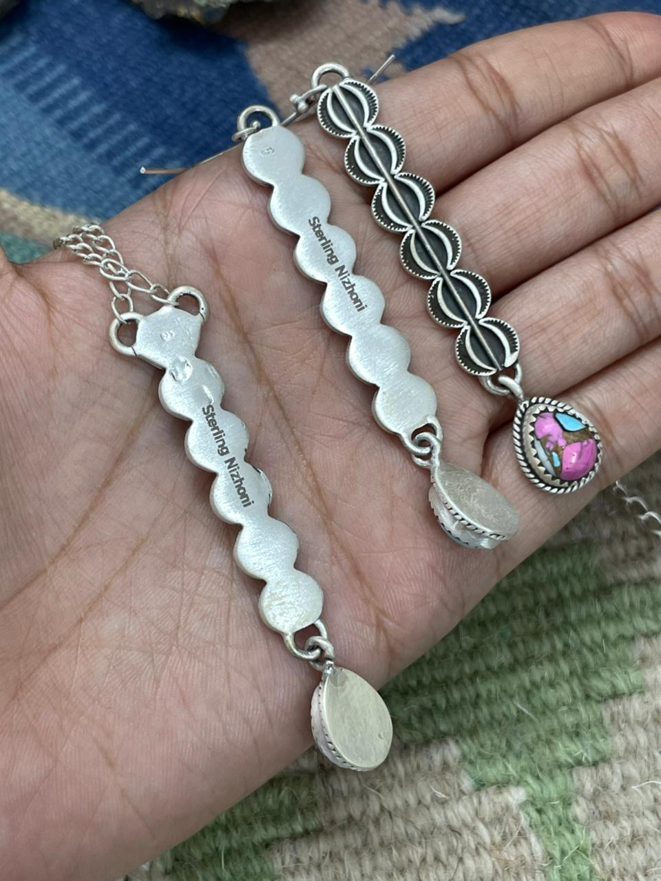 Handmade Sterling Silver Cotton Candy Necklace Earrings Set "Signed Nizhoni"