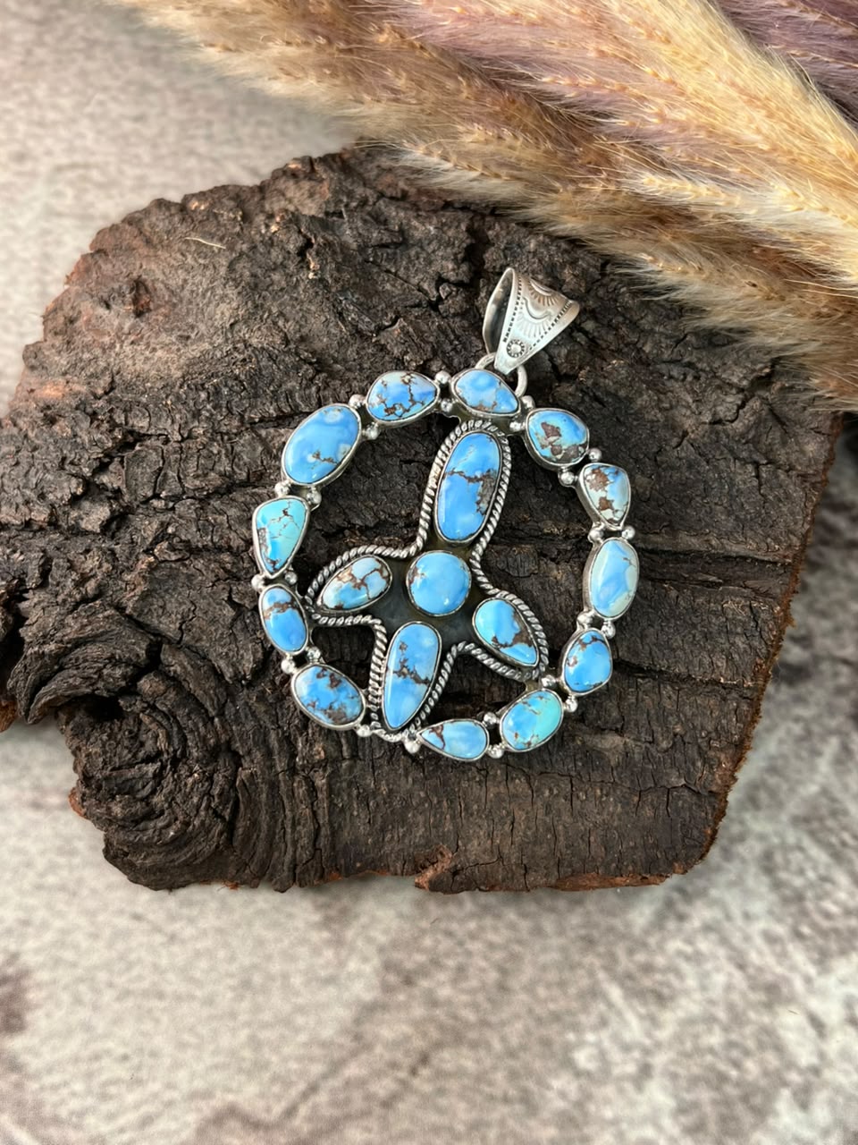 Handmade Sterling Silver Golden Hills Turquoise Pendant Signed Nizhoni