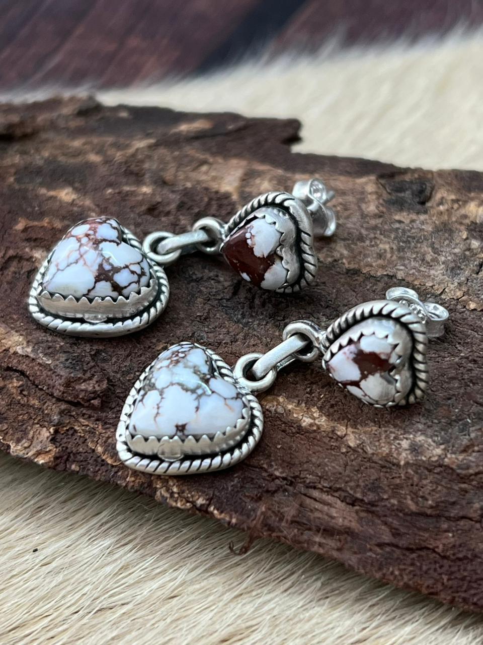 Handmade Sterling Silver Wildhorse Magnesite Dangle Earrings "Signed Nizhoni"